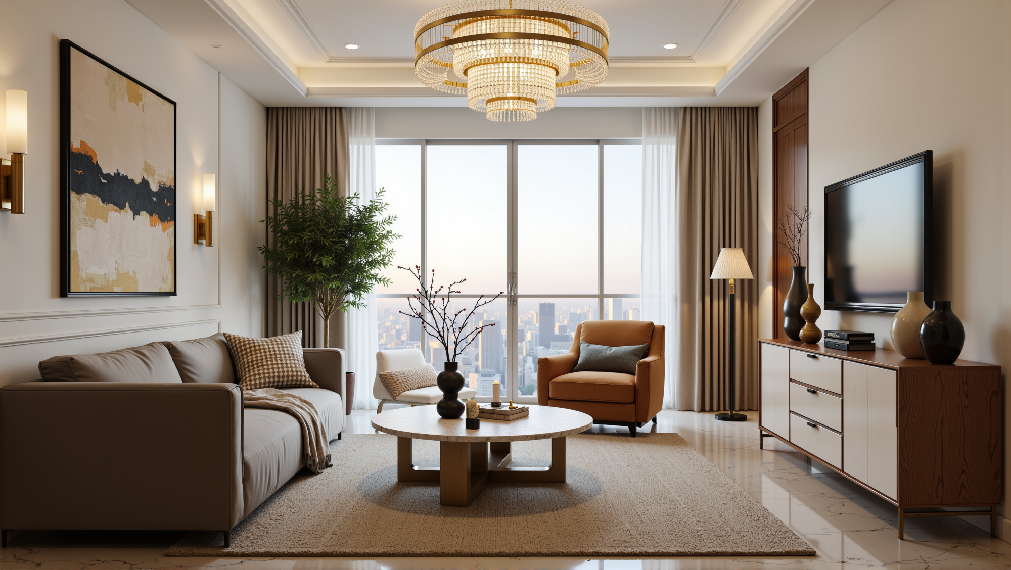 Warm Brown and Gilded Light Urban  Living room 3