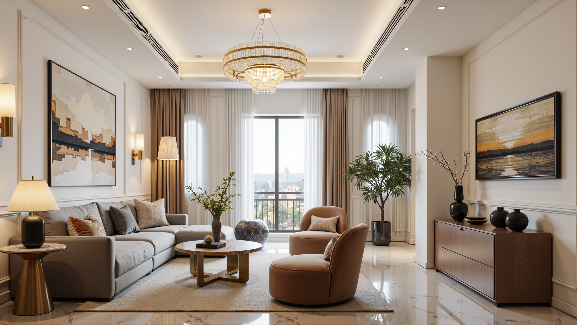 Warm Brown and Gilded Light Urban  Living room 4