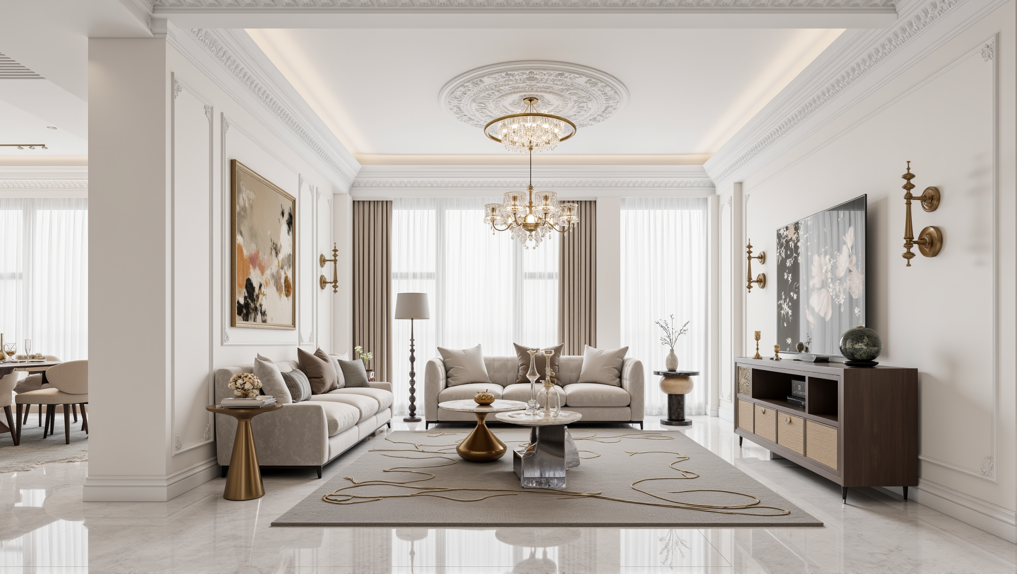 Soft White and Gilded Elegant Abode Living room 2