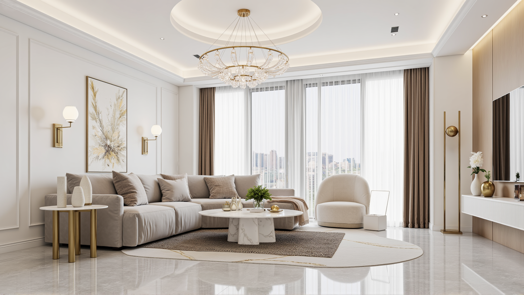 Soft White and Gilded Elegant Abode Living room 3