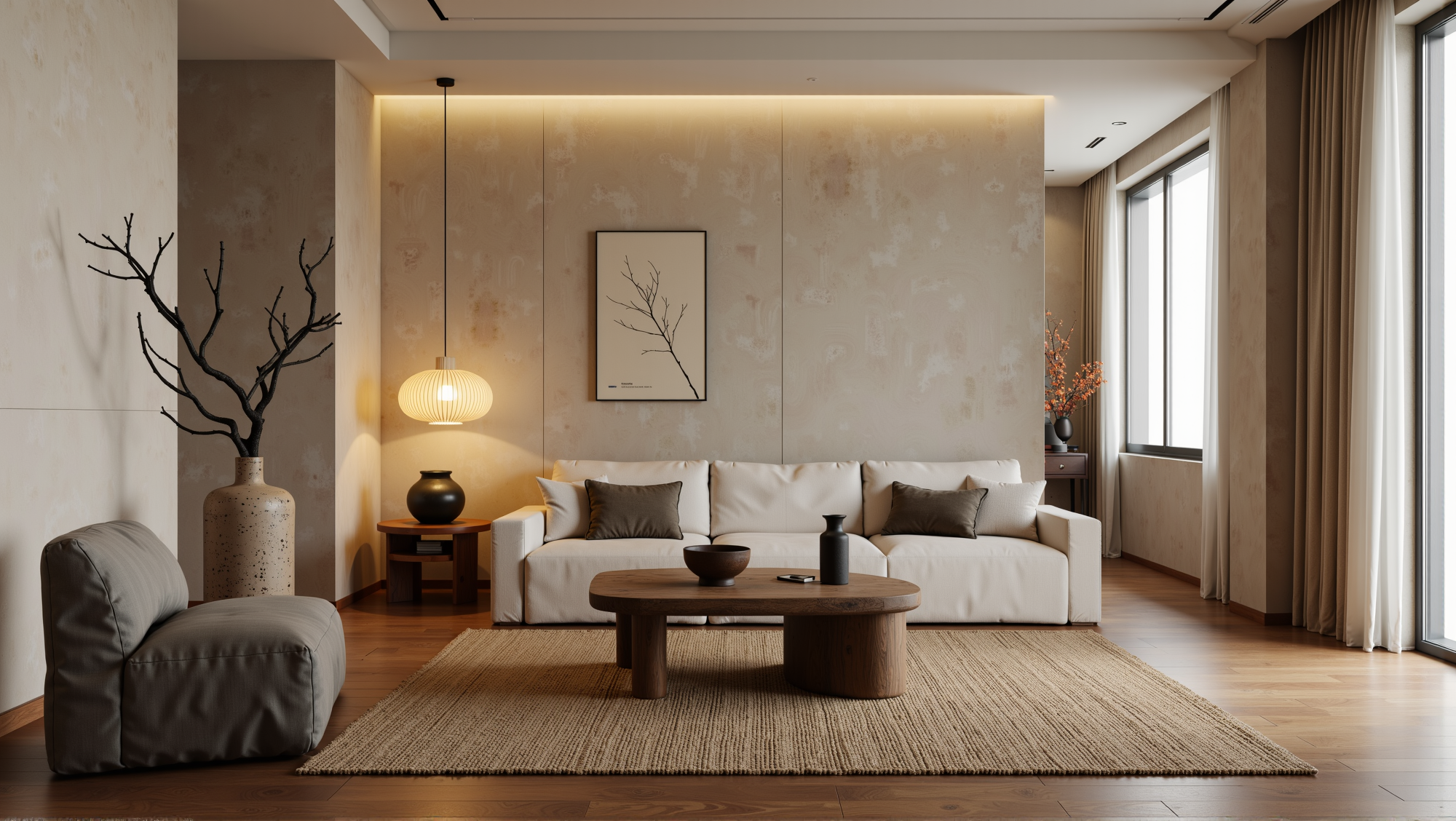 Relaxed Abode Wrapped in Natural Textures Living room 8