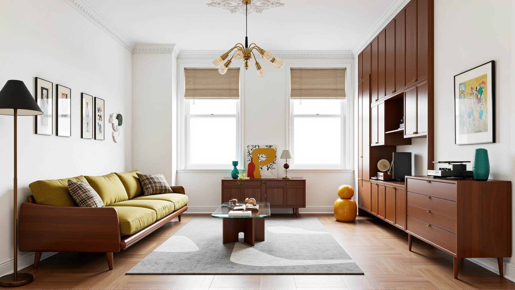 Warm Wood & Bright Tones Vibrant Urban Living room 1