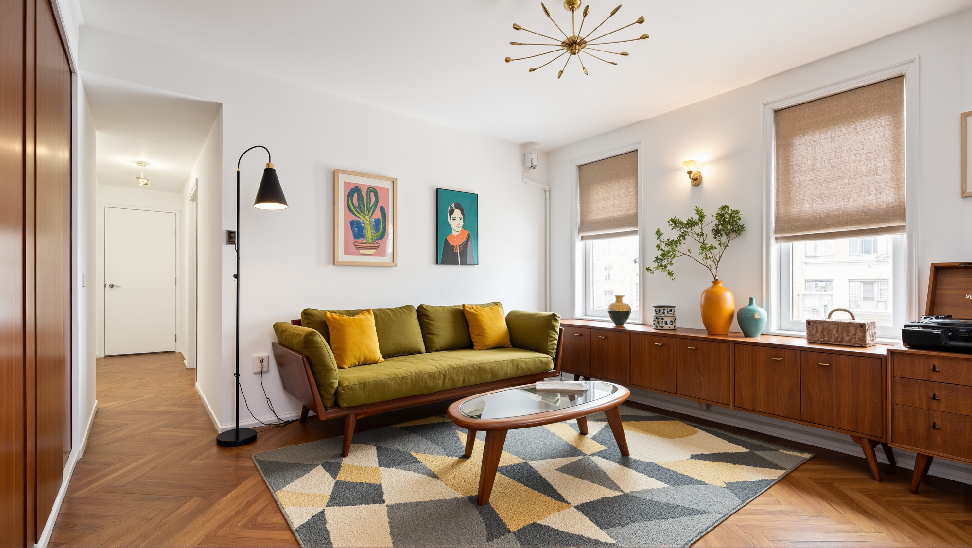 Warm Wood & Bright Tones Vibrant Urban Living room 4