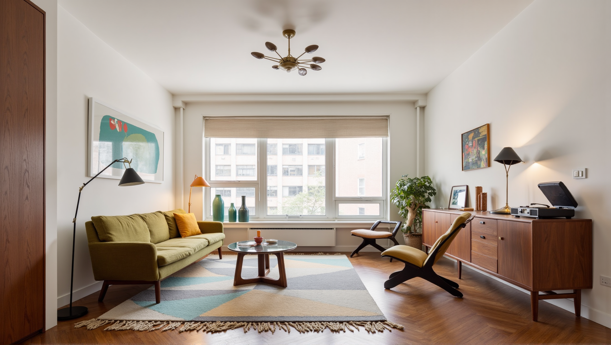 Warm Wood & Bright Tones Vibrant Urban Living room 5