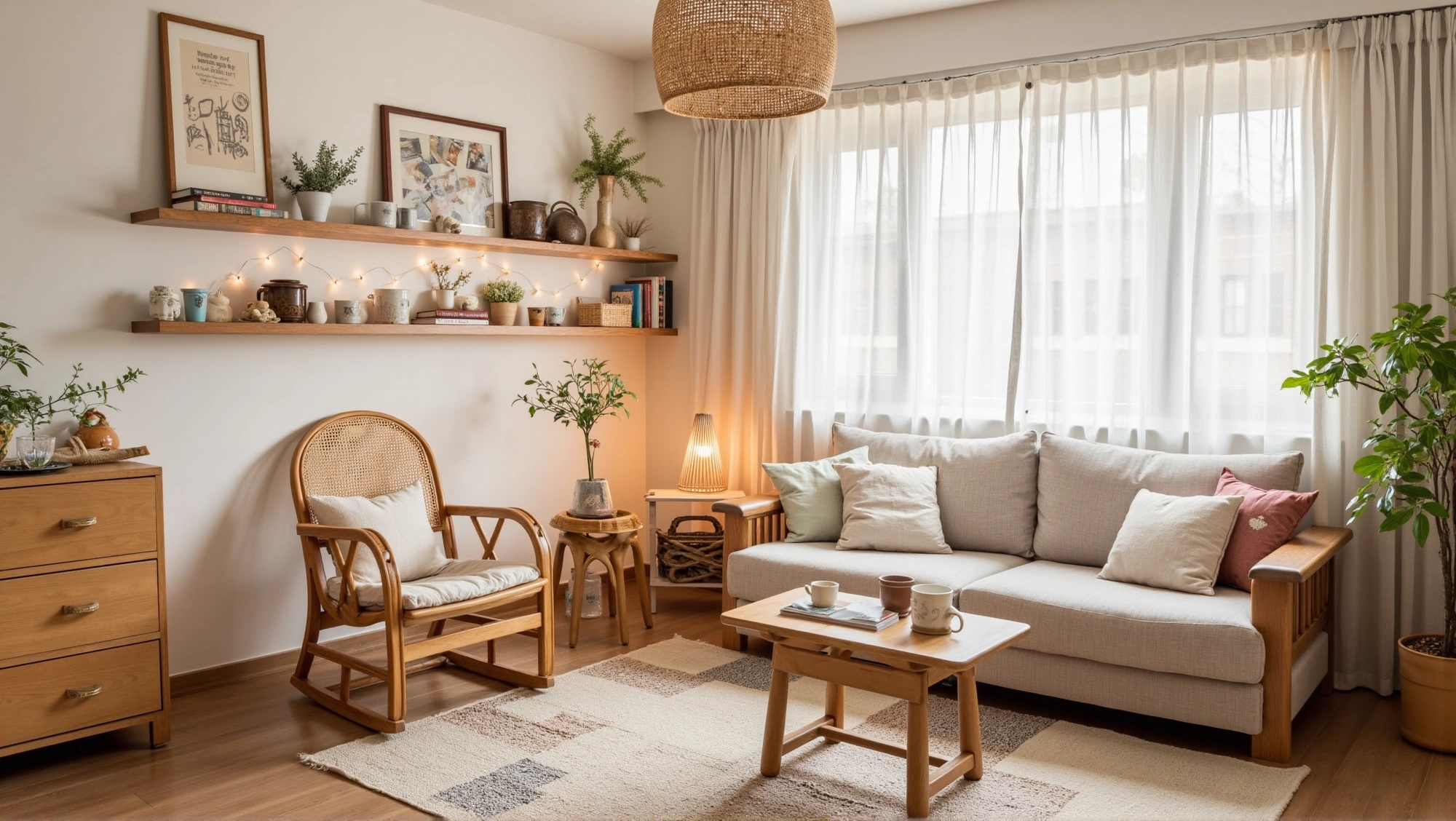 A Healing-Style Living Room with Rattan Accents Living room 1
