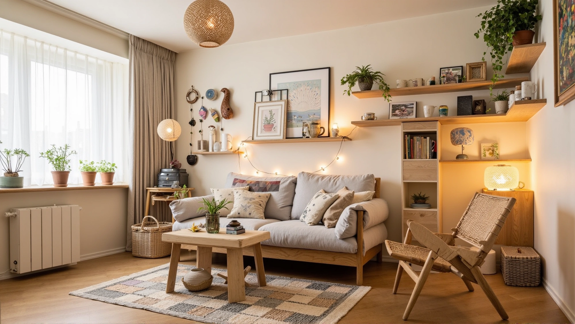 A Healing-Style Living Room with Rattan Accents Living room 4