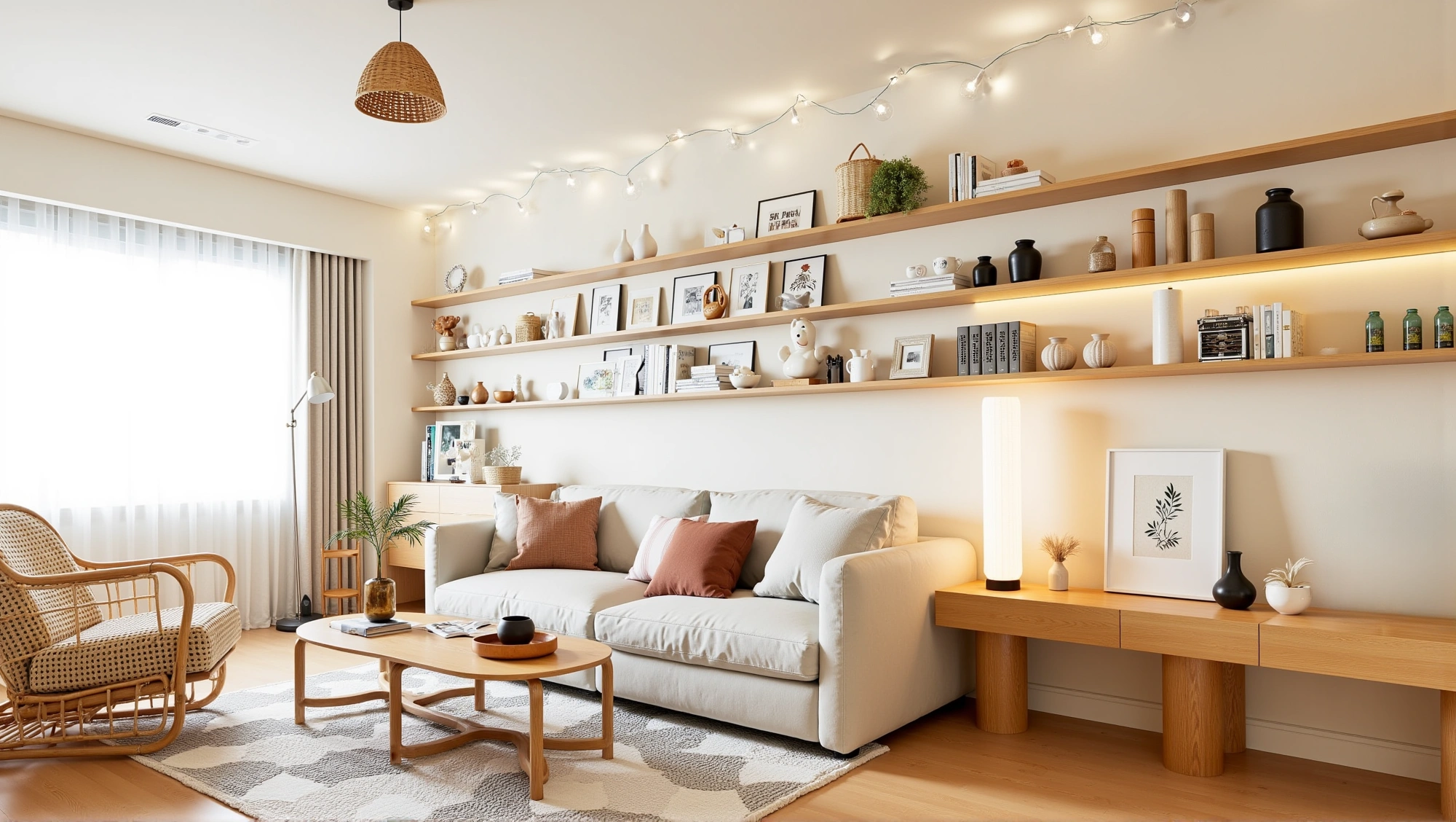 A Healing-Style Living Room with Rattan Accents Living room 6