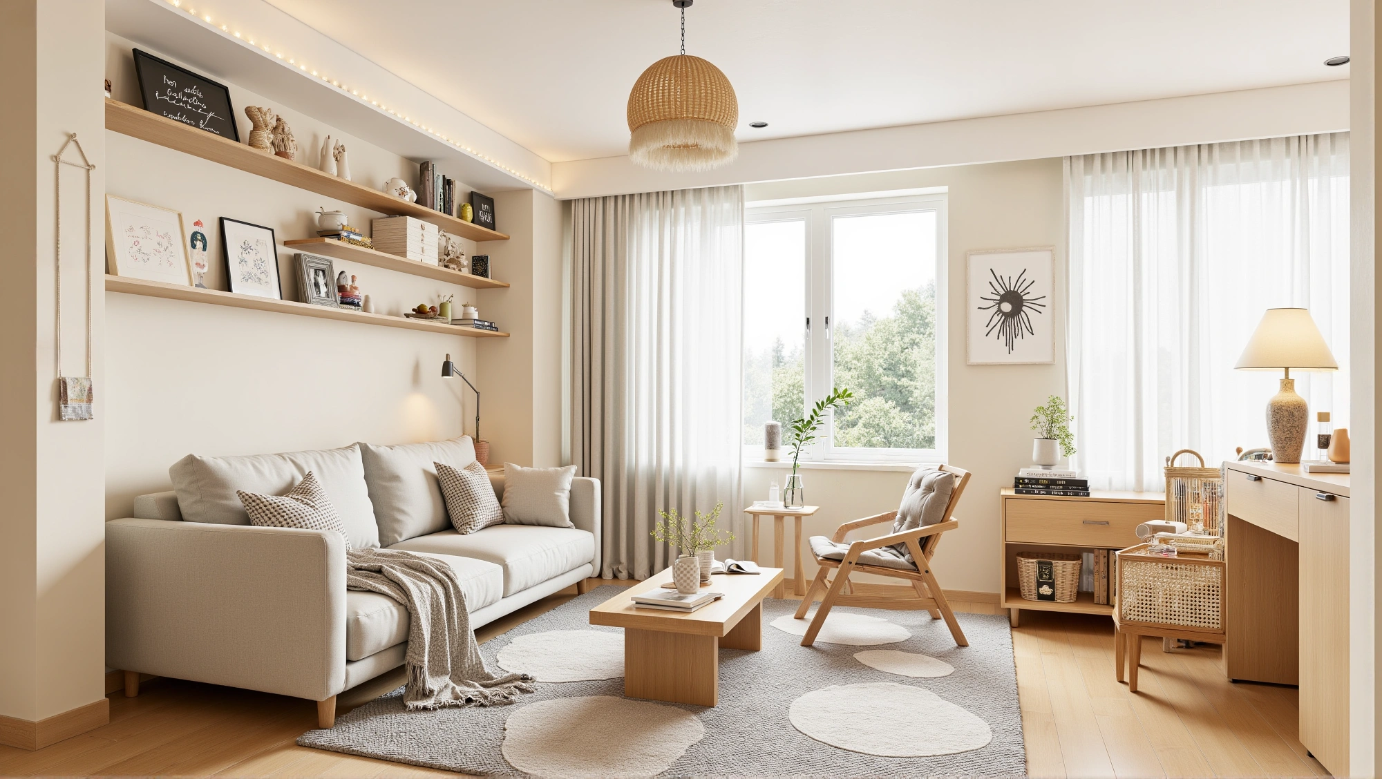 A Healing-Style Living Room with Rattan Accents Living room 7