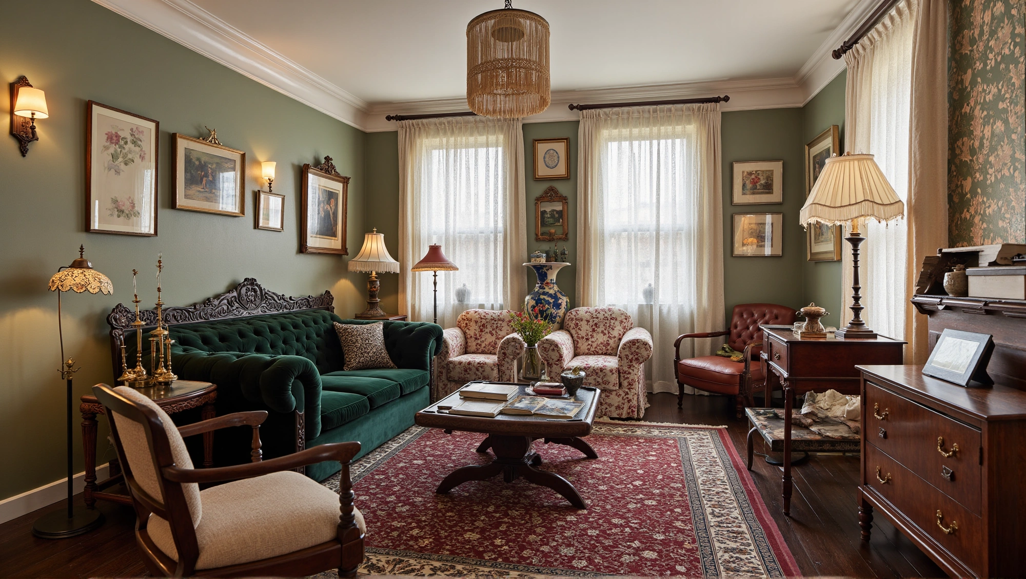 Victorian Retro Living Room in Dark Green Texture Living room 2
