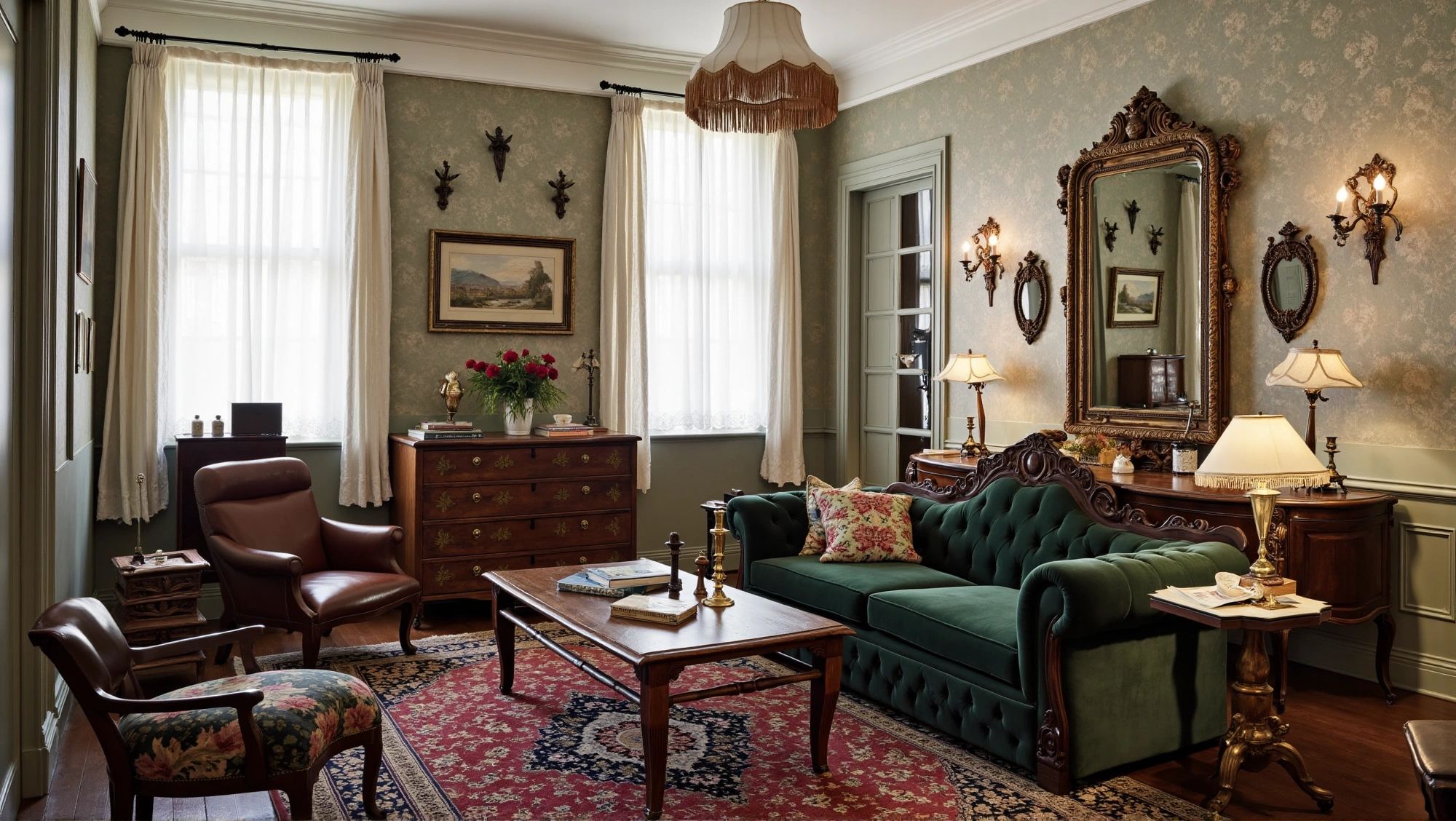 Victorian Retro Living Room in Dark Green Texture Living room 3