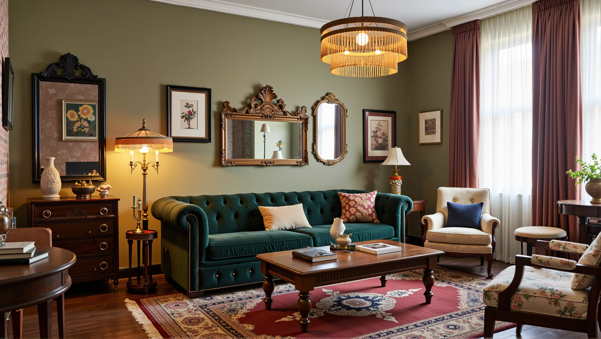 Victorian Retro Living Room in Dark Green Texture Living room 4