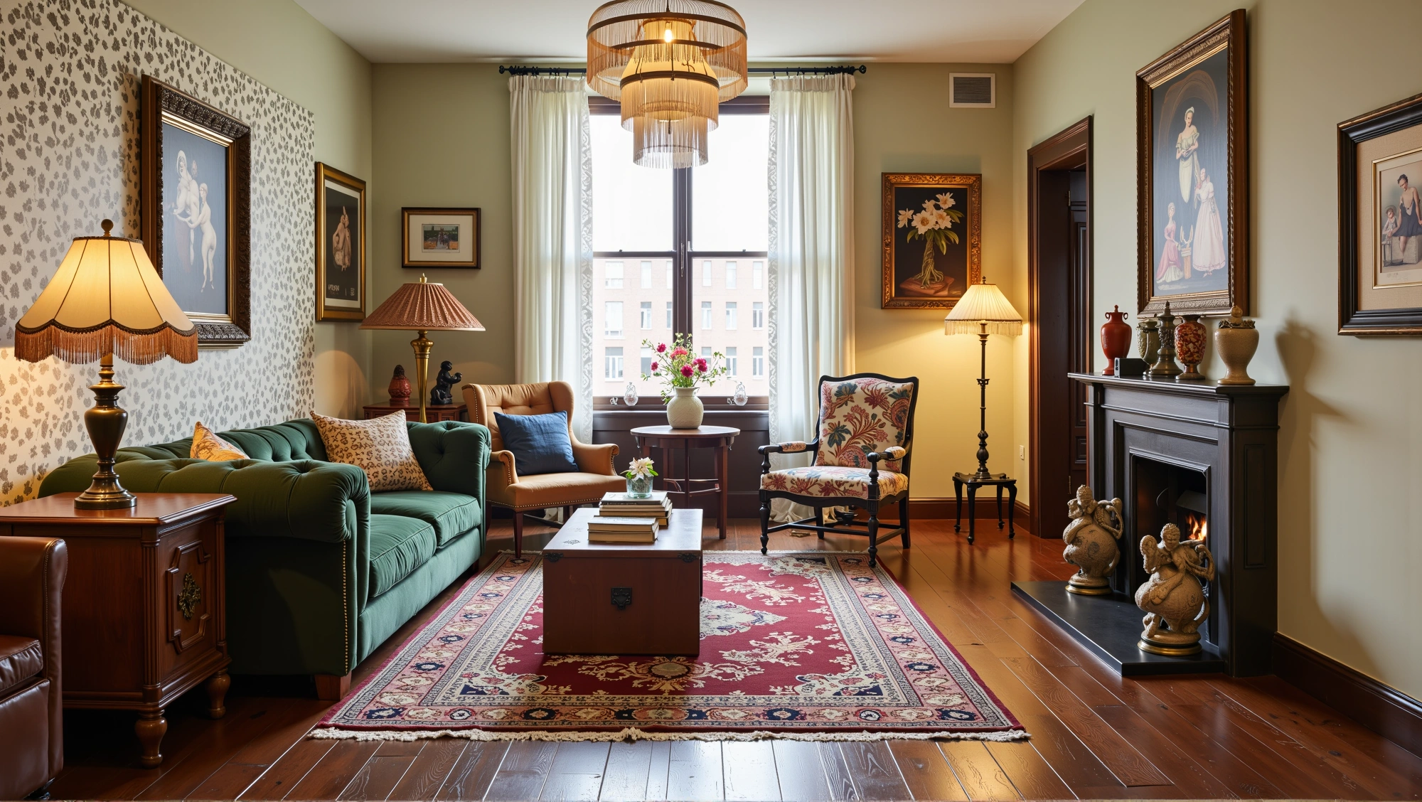 Victorian Retro Living Room in Dark Green Texture Living room 5