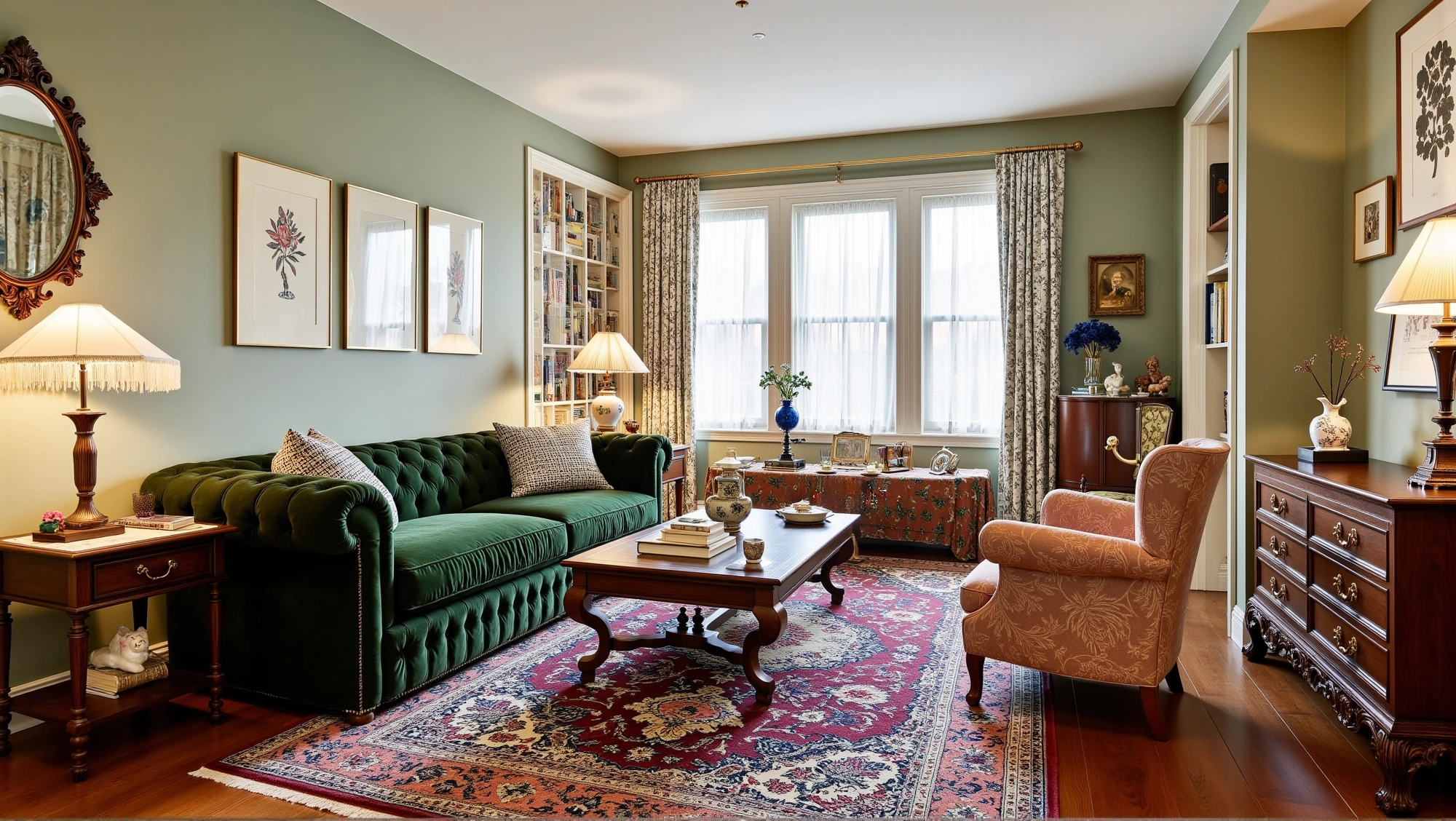 Retro British Living Room in Dark Green Texture Living room 4