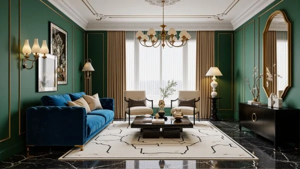 Wrapped Navy Velvet Vintage Living Room living-room