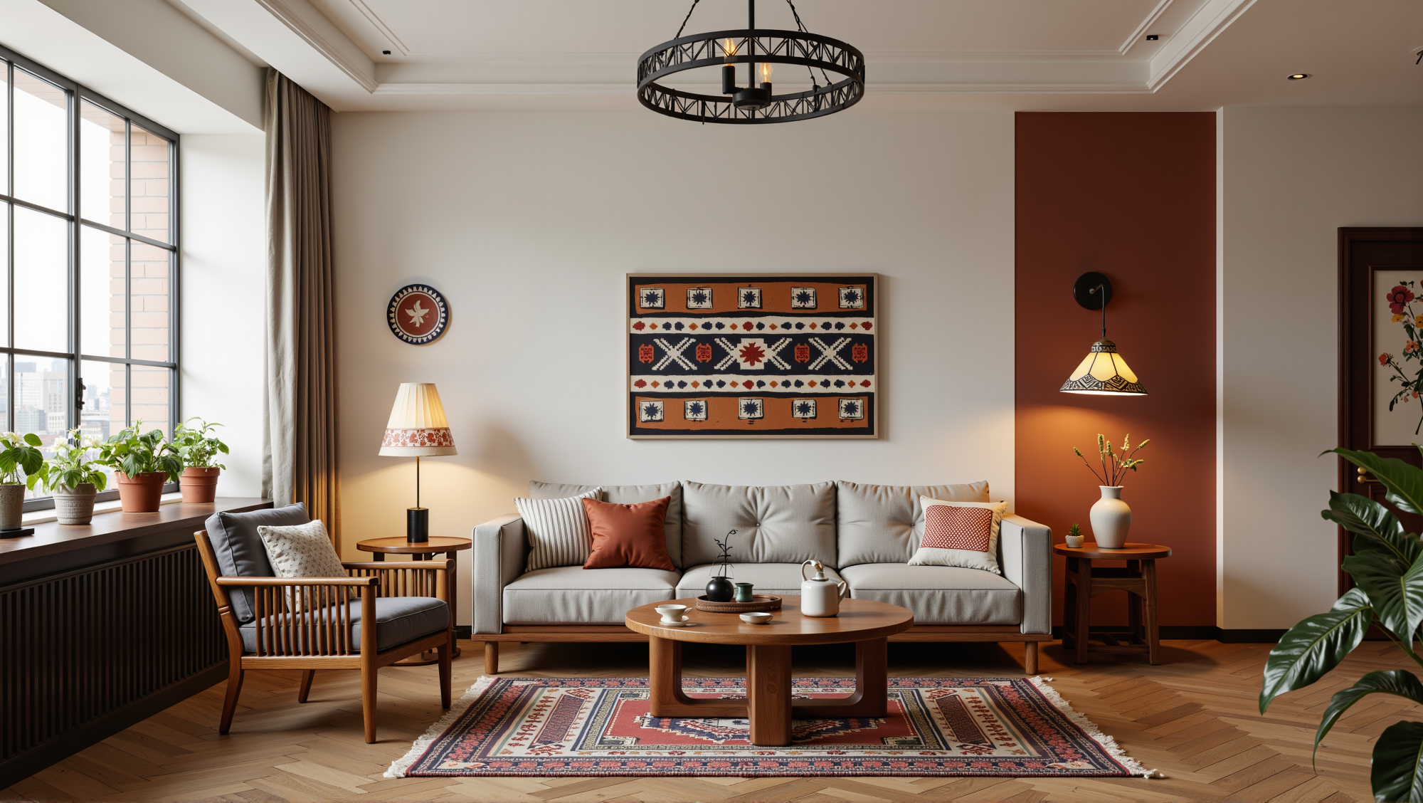 Retro Patterns and Warm Wood Living Room Living room 4