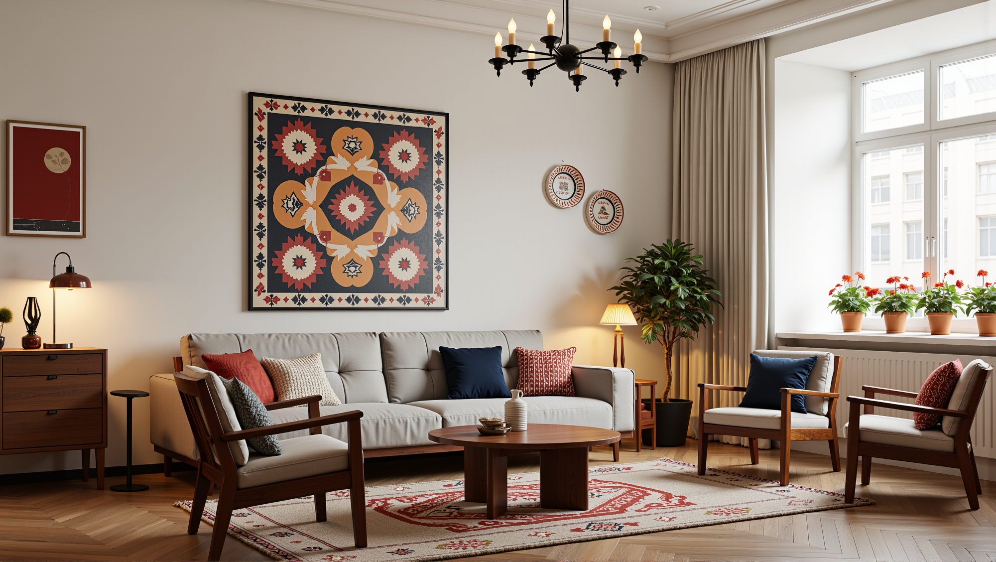 Retro Patterns and Warm Wood Living Room Living room 4