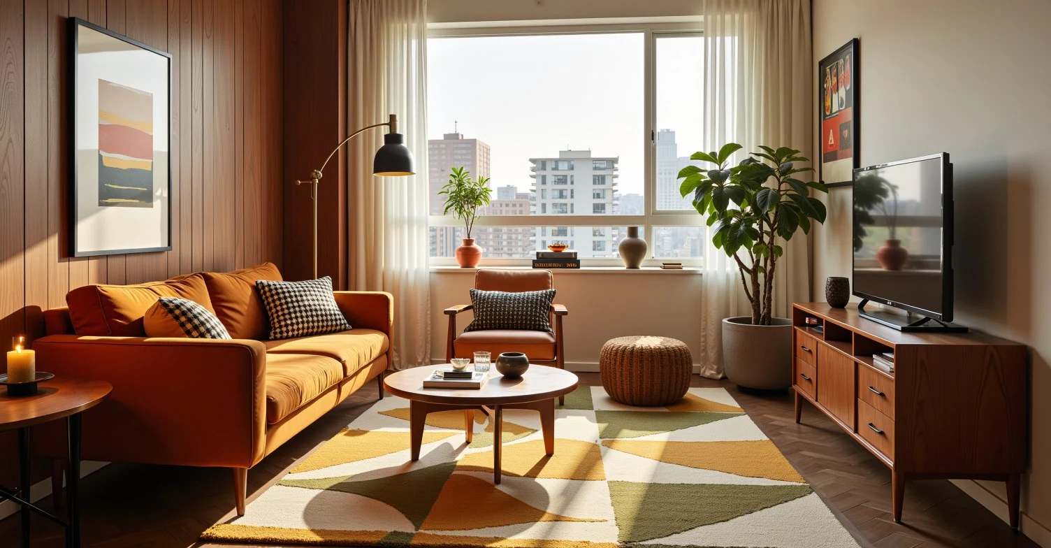 Modern Caramel-Toned Mid-Century Home living-room