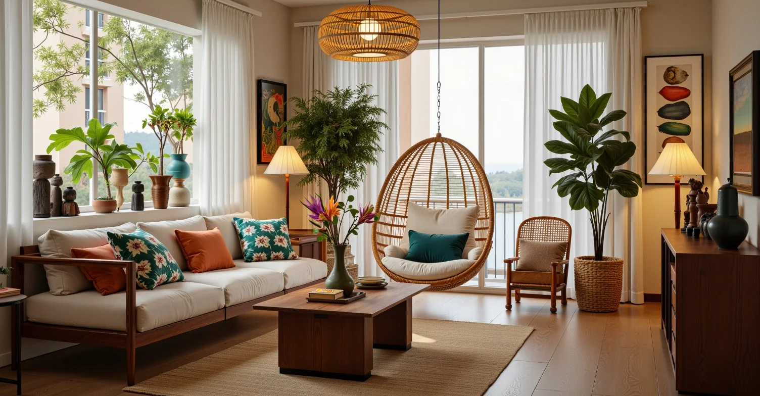 Tropical Bohemian Style Vibrant and Natural Home living-room