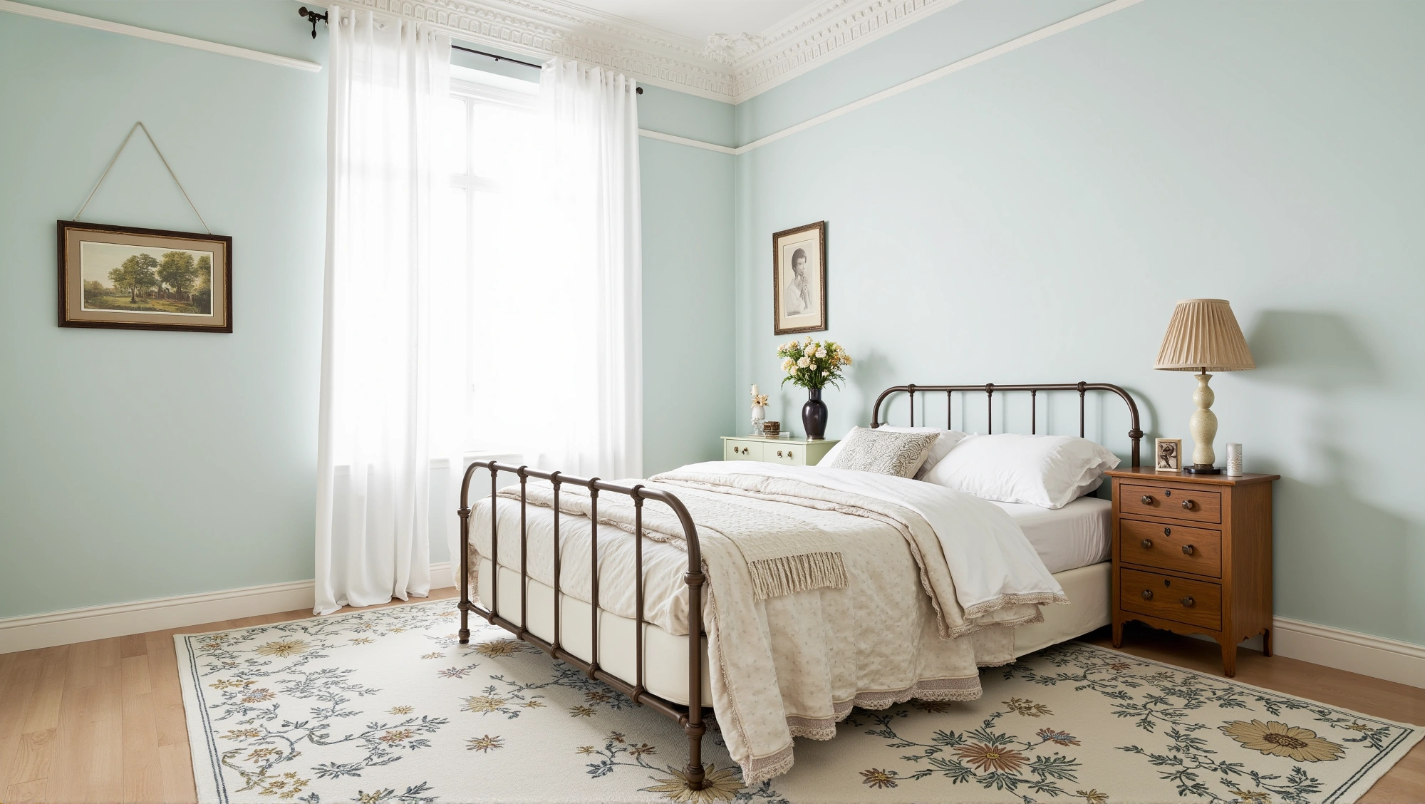 A Soft Sweet Retreat in Ironwork and Florals Bedroom 1