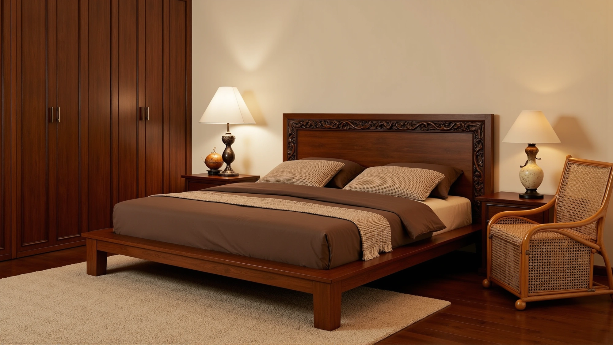 Dark Wood Retro Bedroom A Warm Retreat in Carvings Bedroom 1