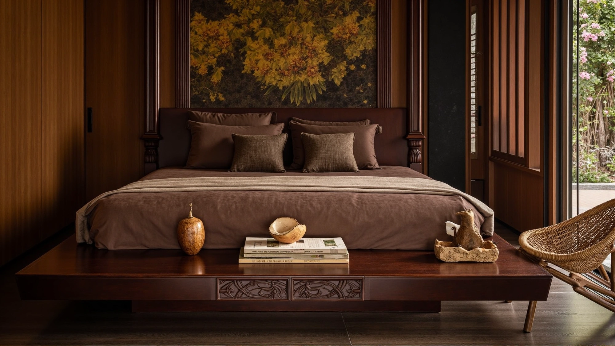 Dark Wood Carvings Thai Tranquility in Warm Tones Bedroom 3