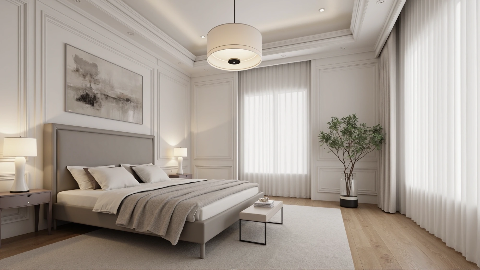 Soft Warm Bedroom in Clean Plaster Lines Bedroom 3