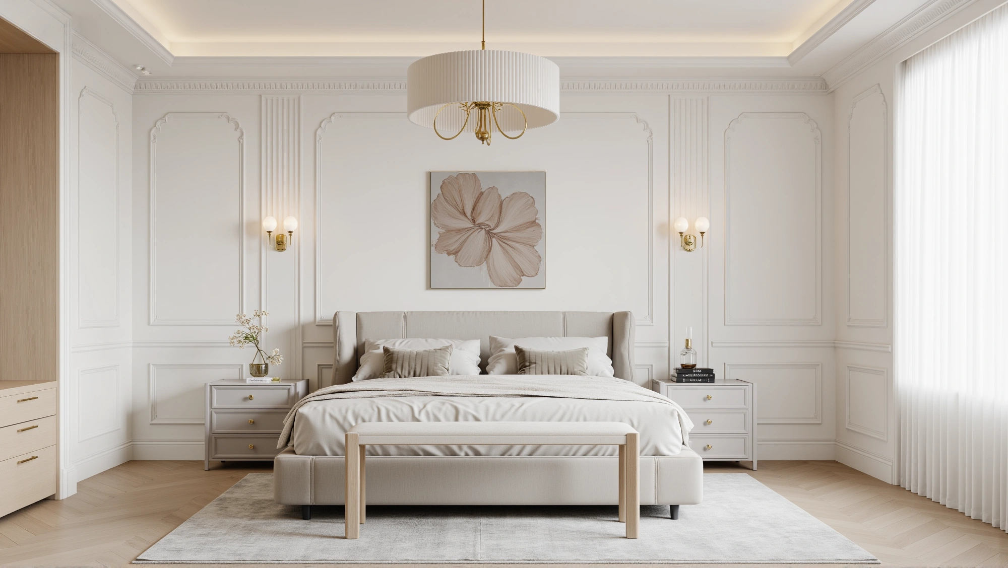 Elegant Bedroom in Soft Gold Plaster Lines Bedroom 1