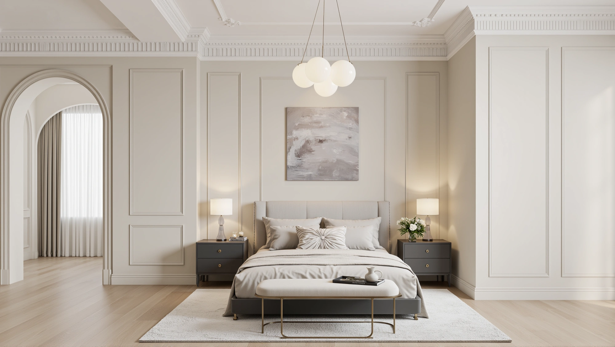 Elegant Bedroom in Soft Gold Plaster Lines Bedroom 2