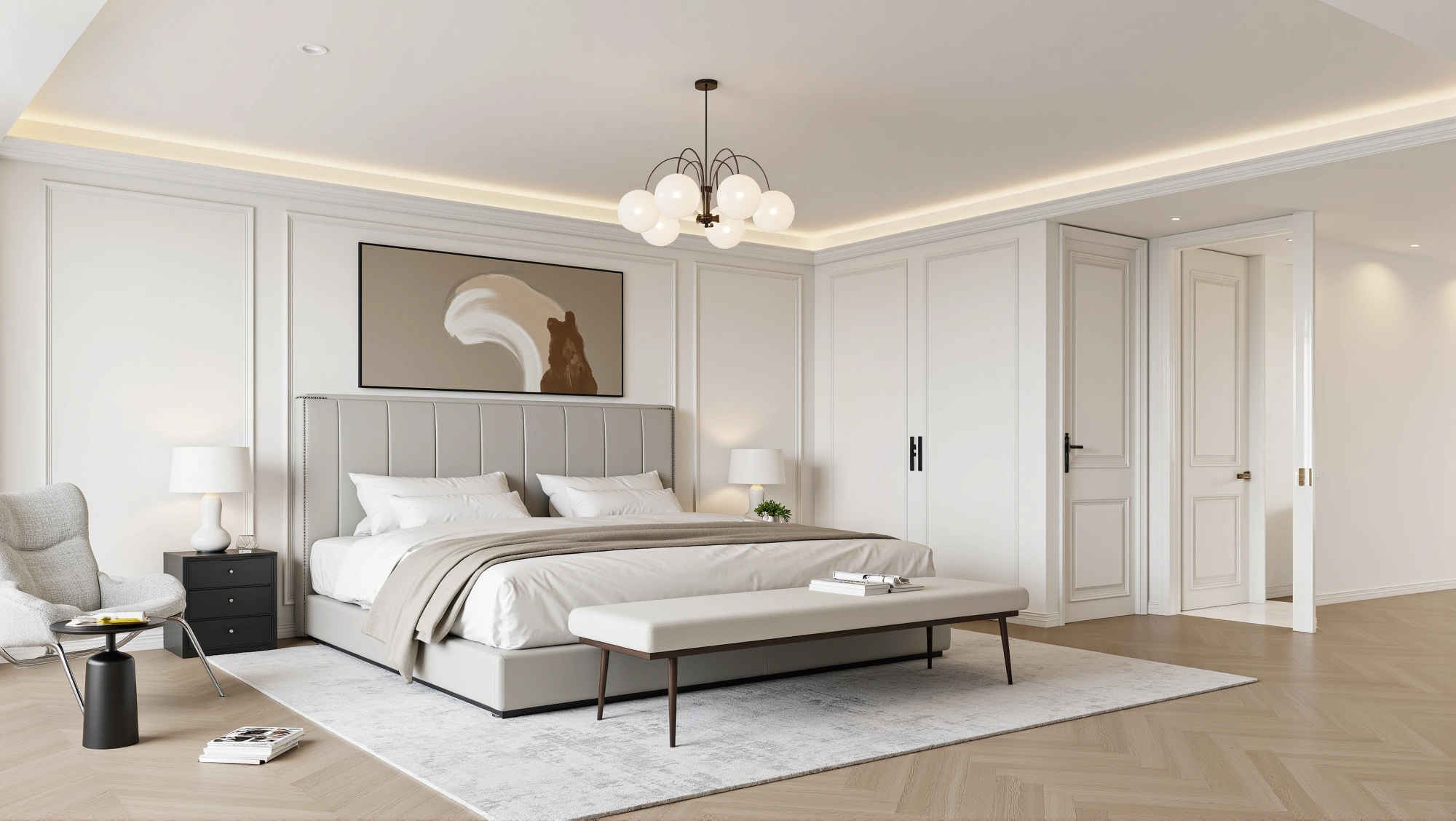 Elegant Bedroom in Soft Gold Plaster Lines Bedroom 4