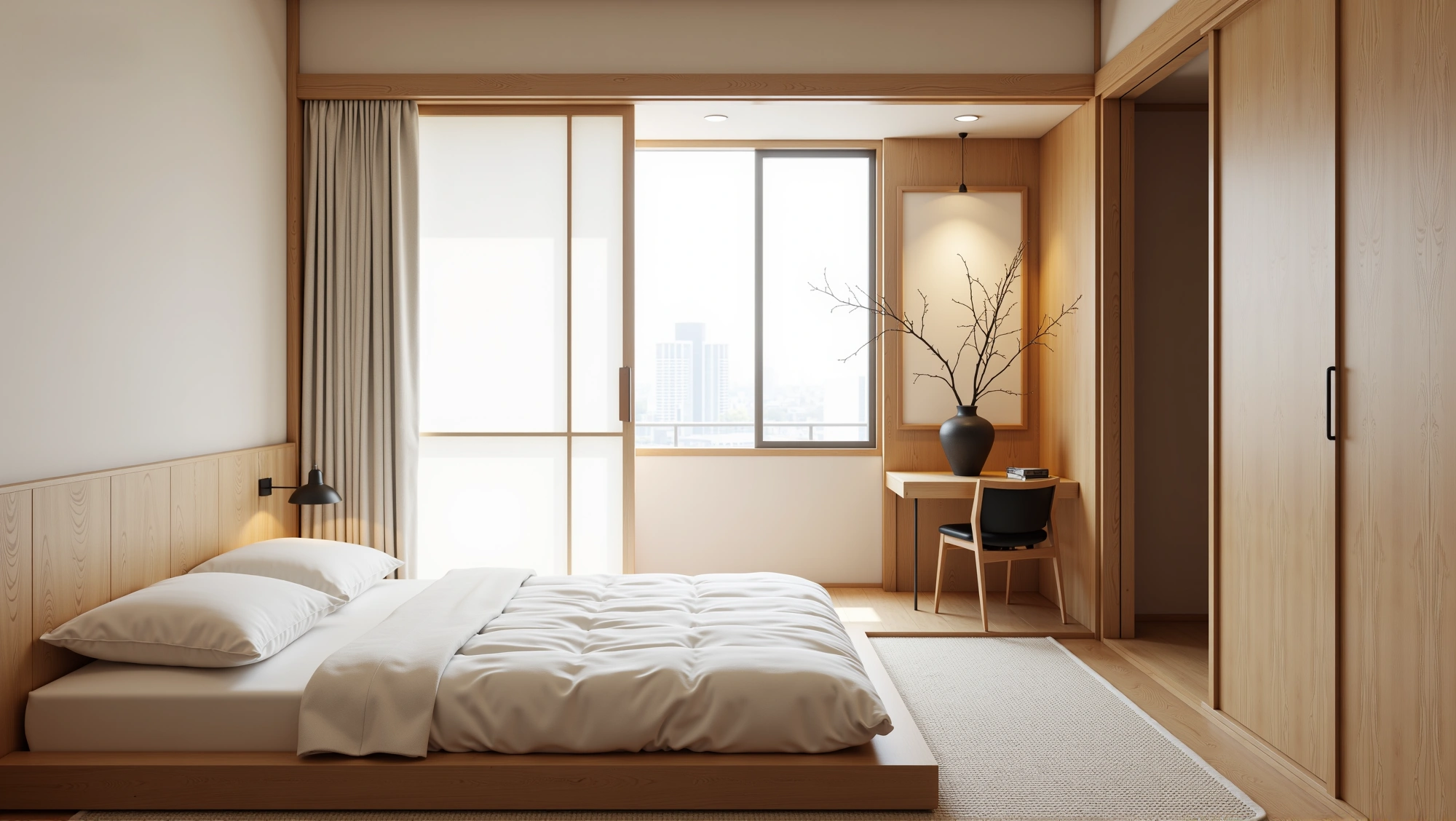 Light Zen with Natural Wood A Quiet Bedroom Bedroom 1