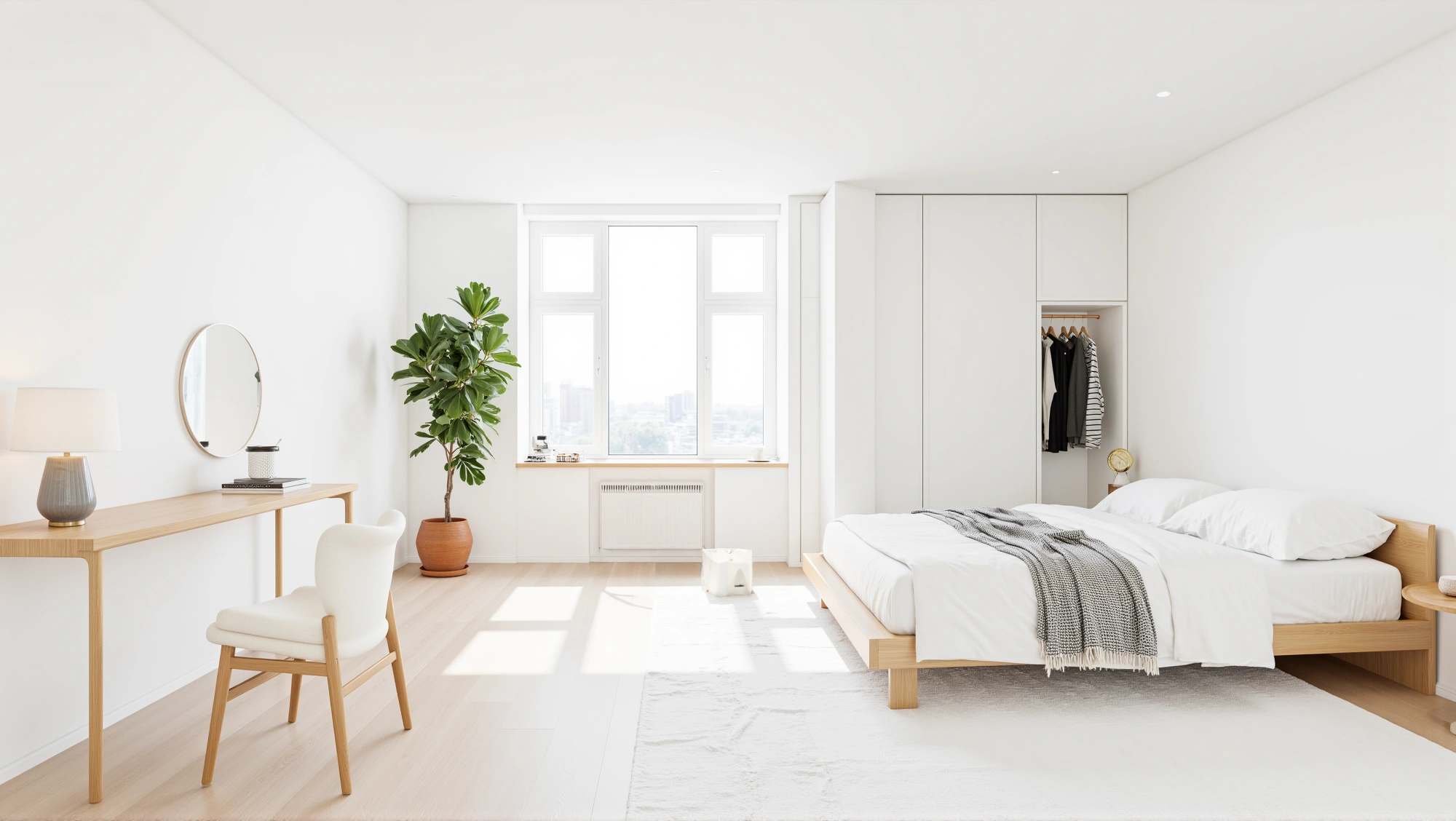 Sunlit Abode in Soft White & Light Wood Bedroom 2