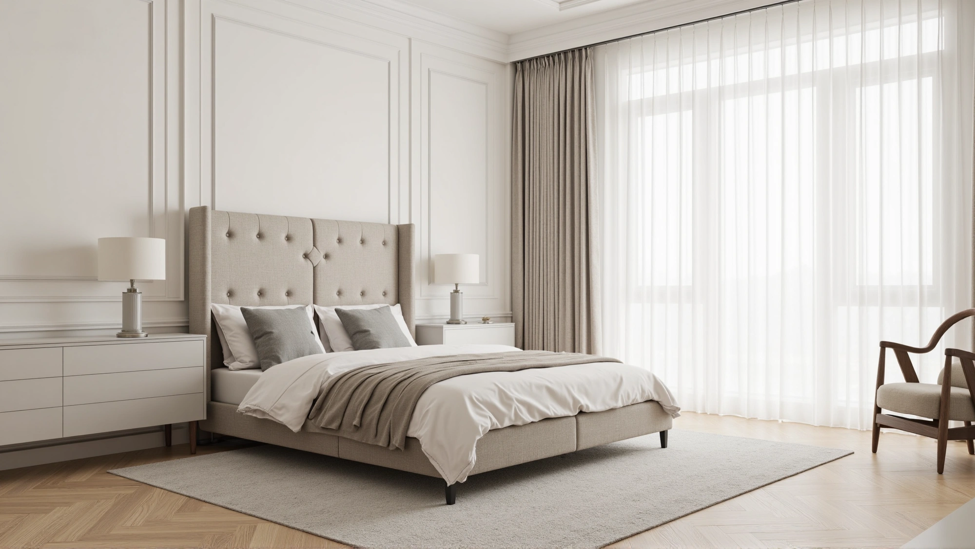 Light Luxury Bedroom in Soft White Carved Frames Bedroom 1