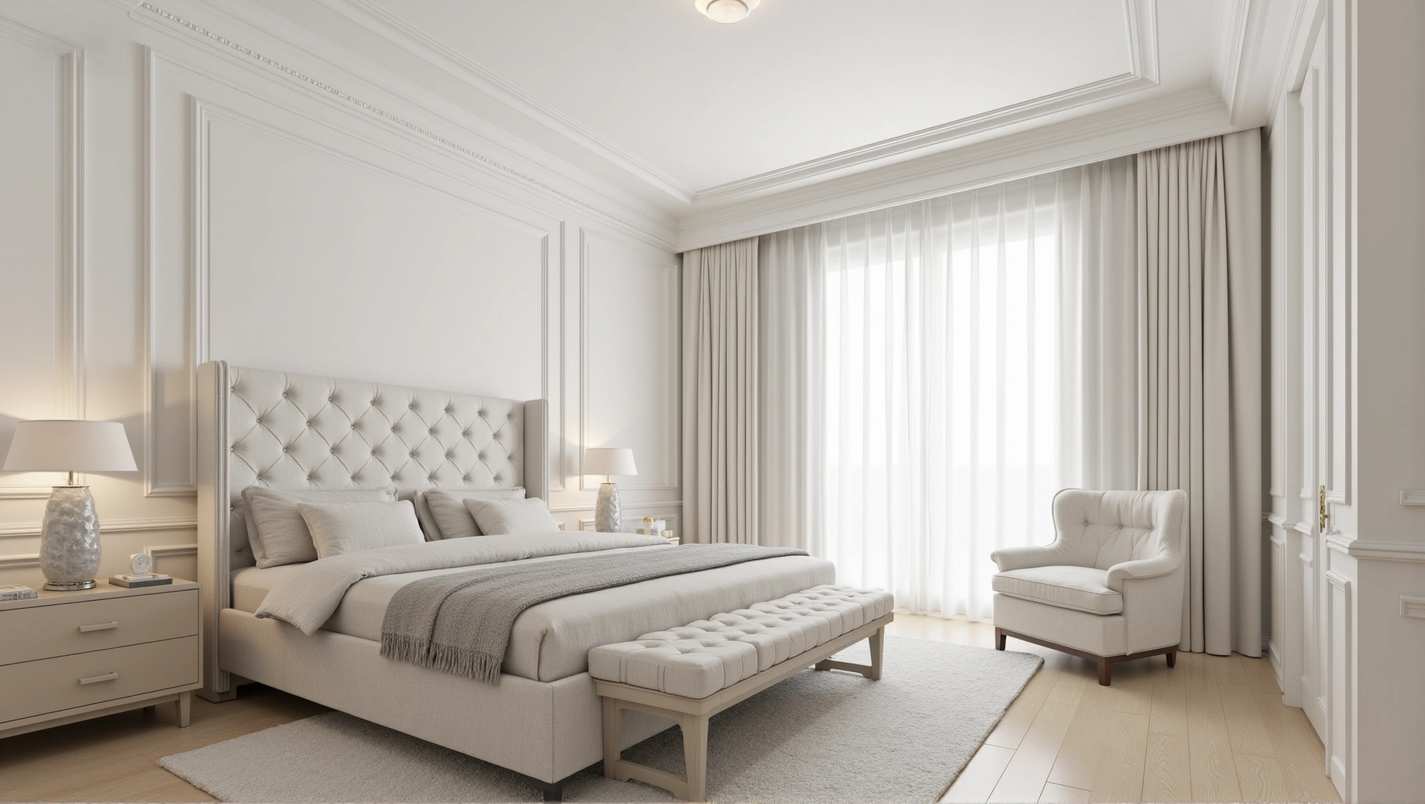 Light Luxury Bedroom in Soft White Carved Frames Bedroom 2