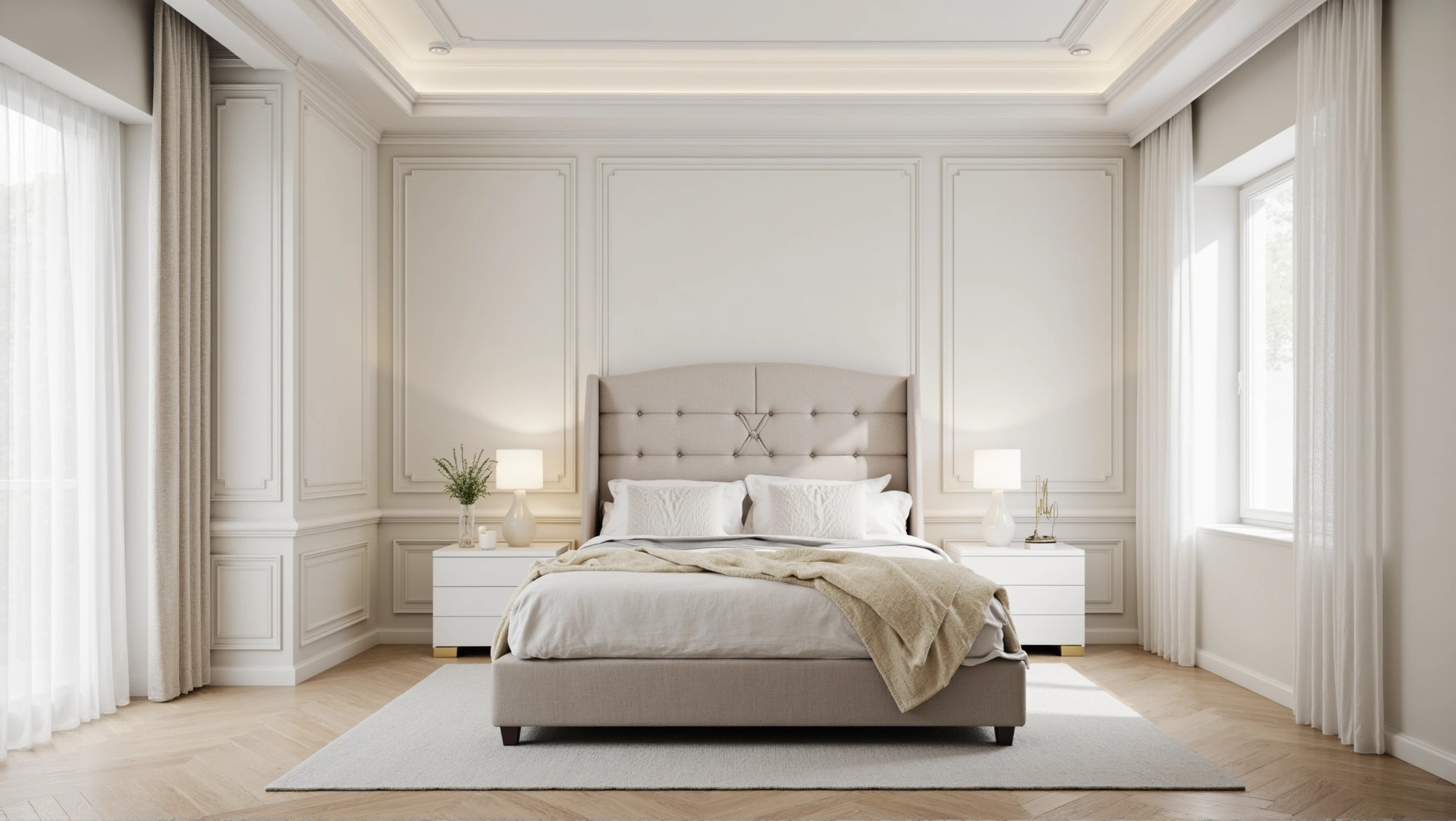 Light Luxury Bedroom in Soft White Carved Frames Bedroom 6