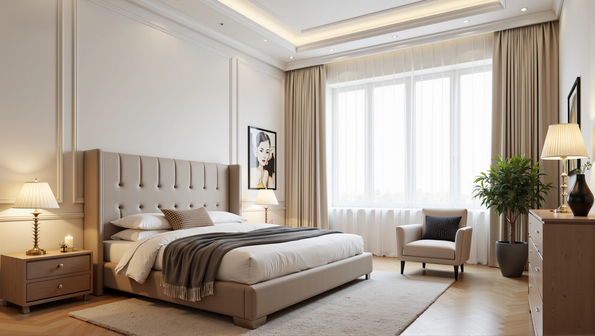 Light Luxury Bedroom in Soft White Carved Frames Bedroom 4