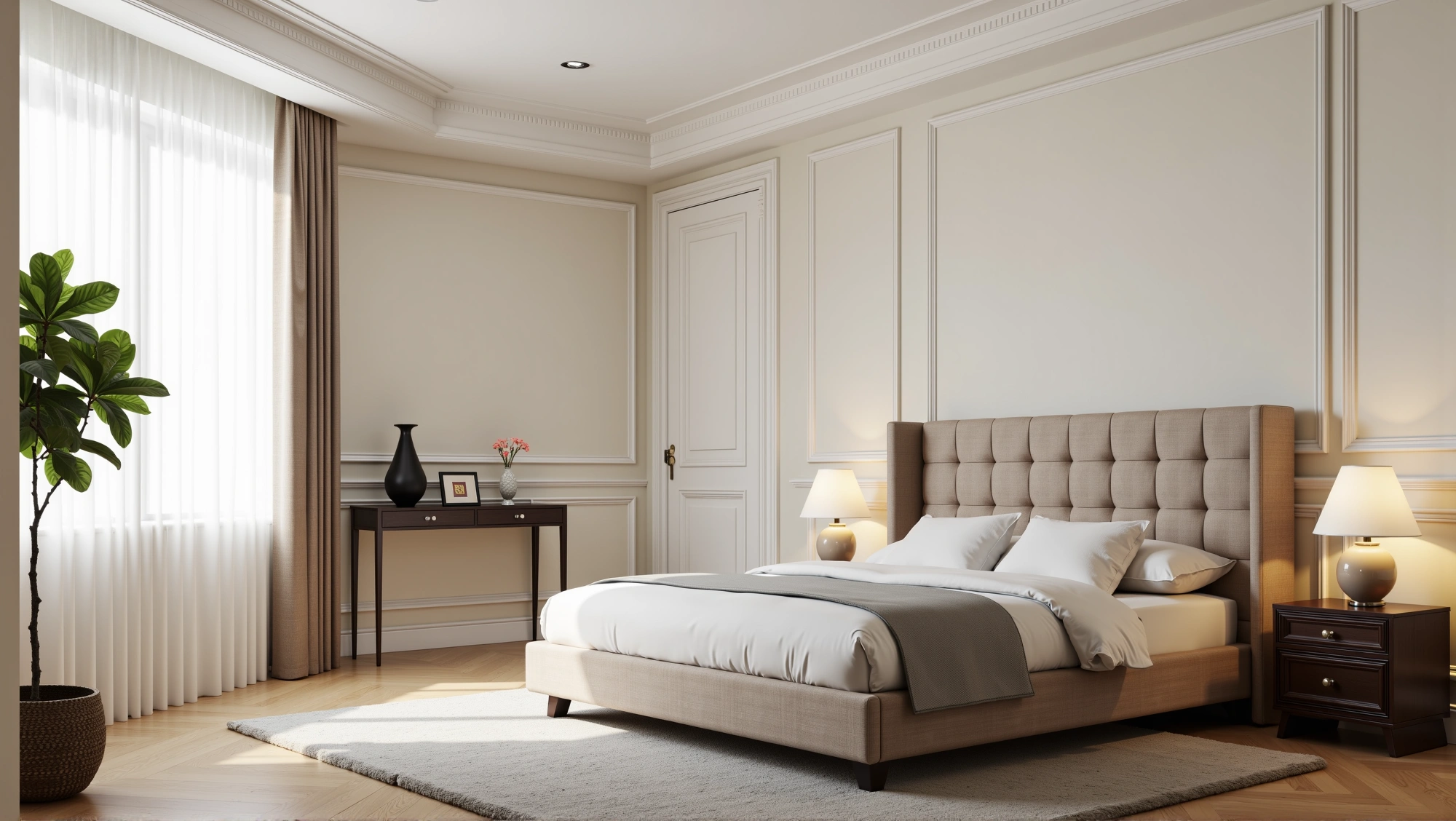 Light Luxury Bedroom in Soft White Carved Frames Bedroom 5