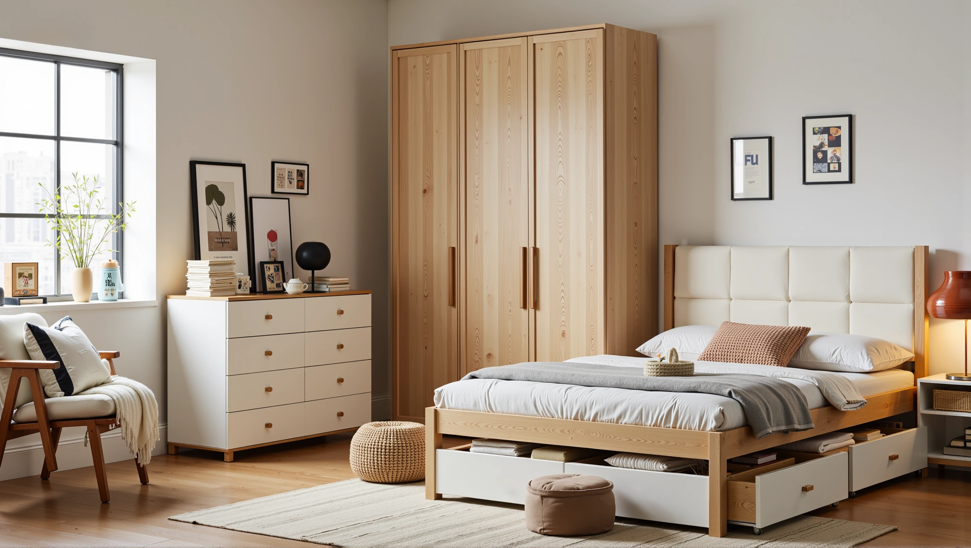 Warm Bedroom in Light Wood White Bedroom 3