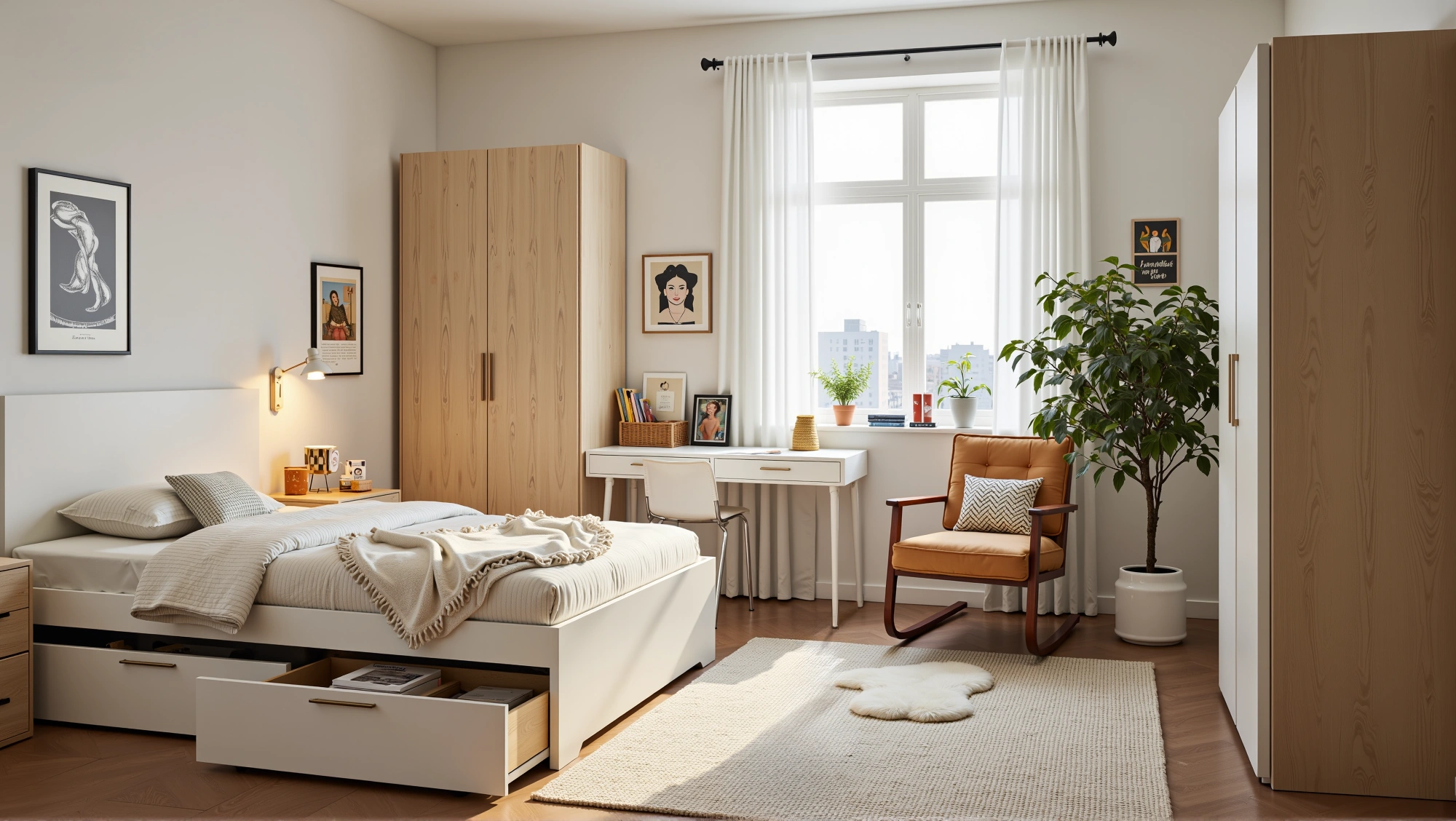 Warm Bedroom in Light Wood White Bedroom 4