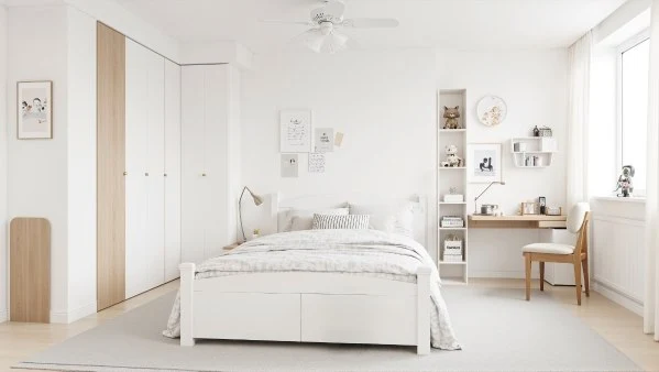 Light White Wood Minimalist Bedroom in Freshness