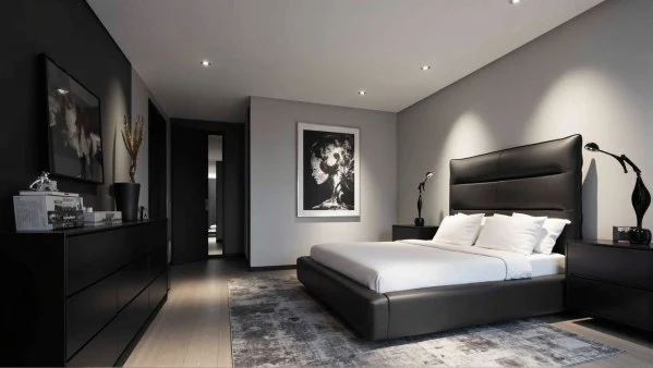 Dark Elegant Luxury Textured Bedroom interior design idea