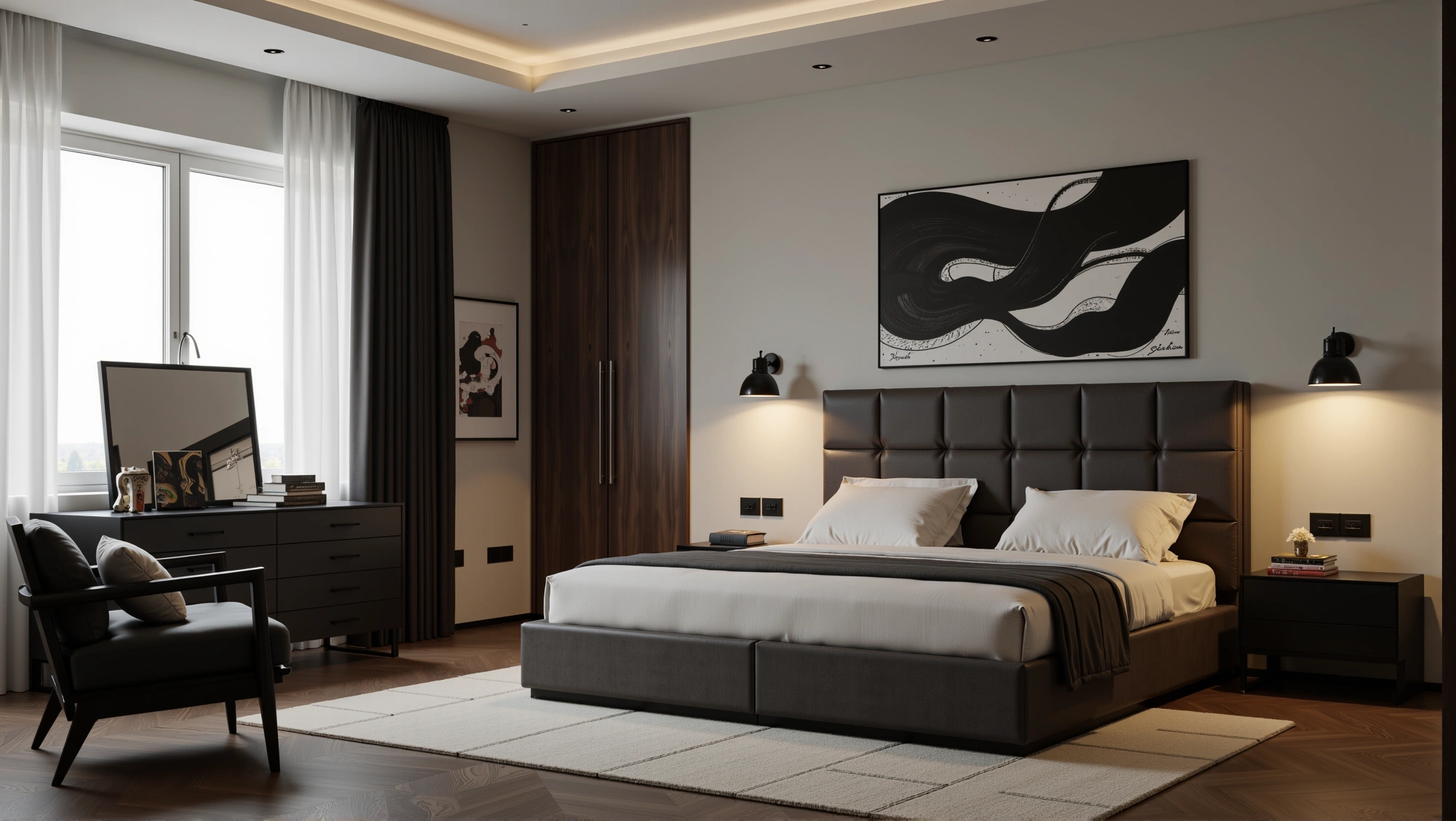 Modern Light Luxury Bedroom in Black Bedroom 2