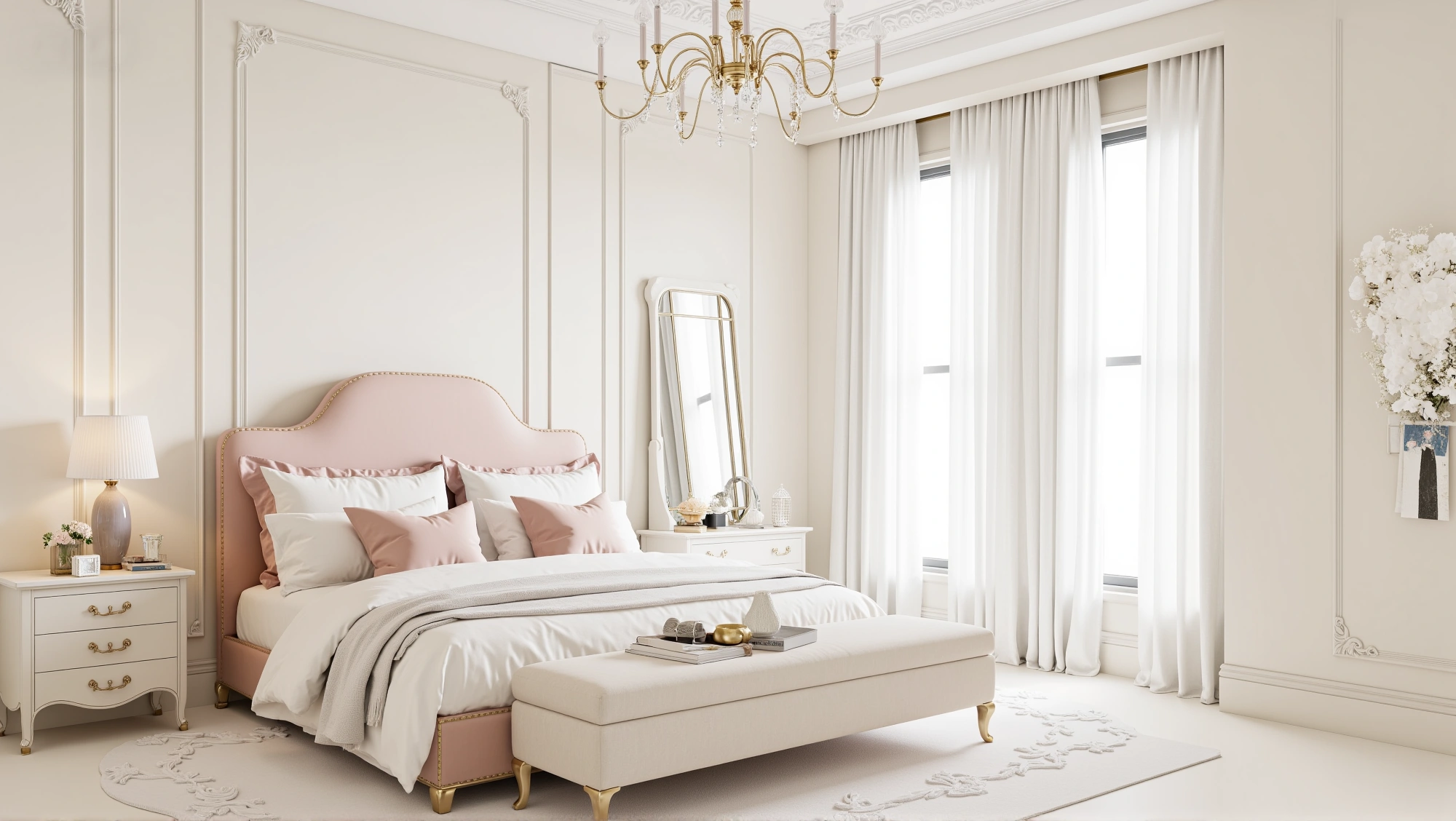 Soft Pink Light French Style Sweet Elegant Bedroom Bedroom 2