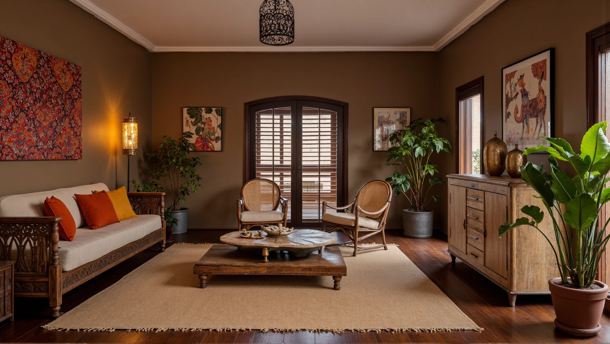 Elegant Dwelling with South Asian Retro Style Living room 4