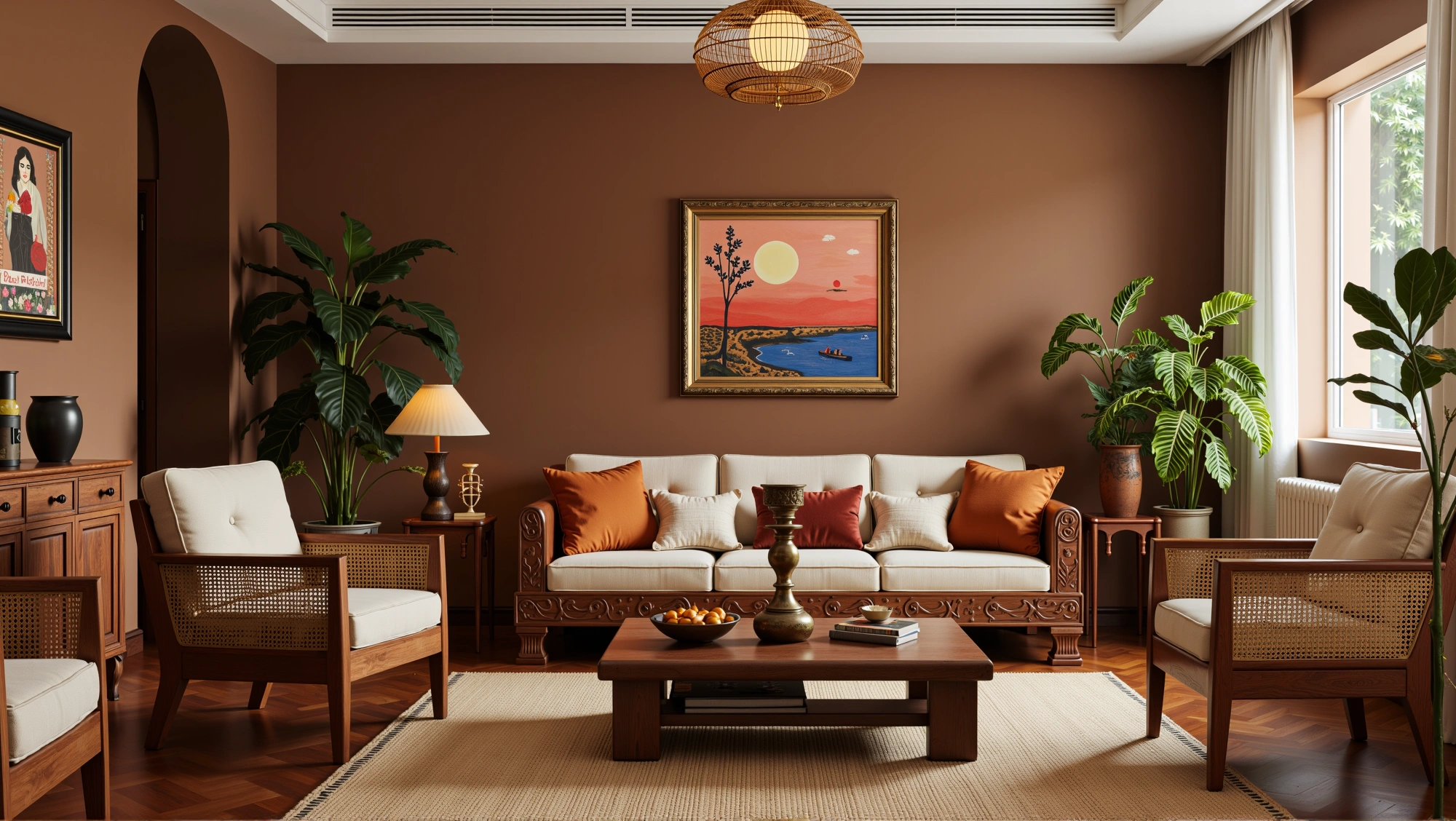 Elegant Dwelling with South Asian Retro Style Living room 5