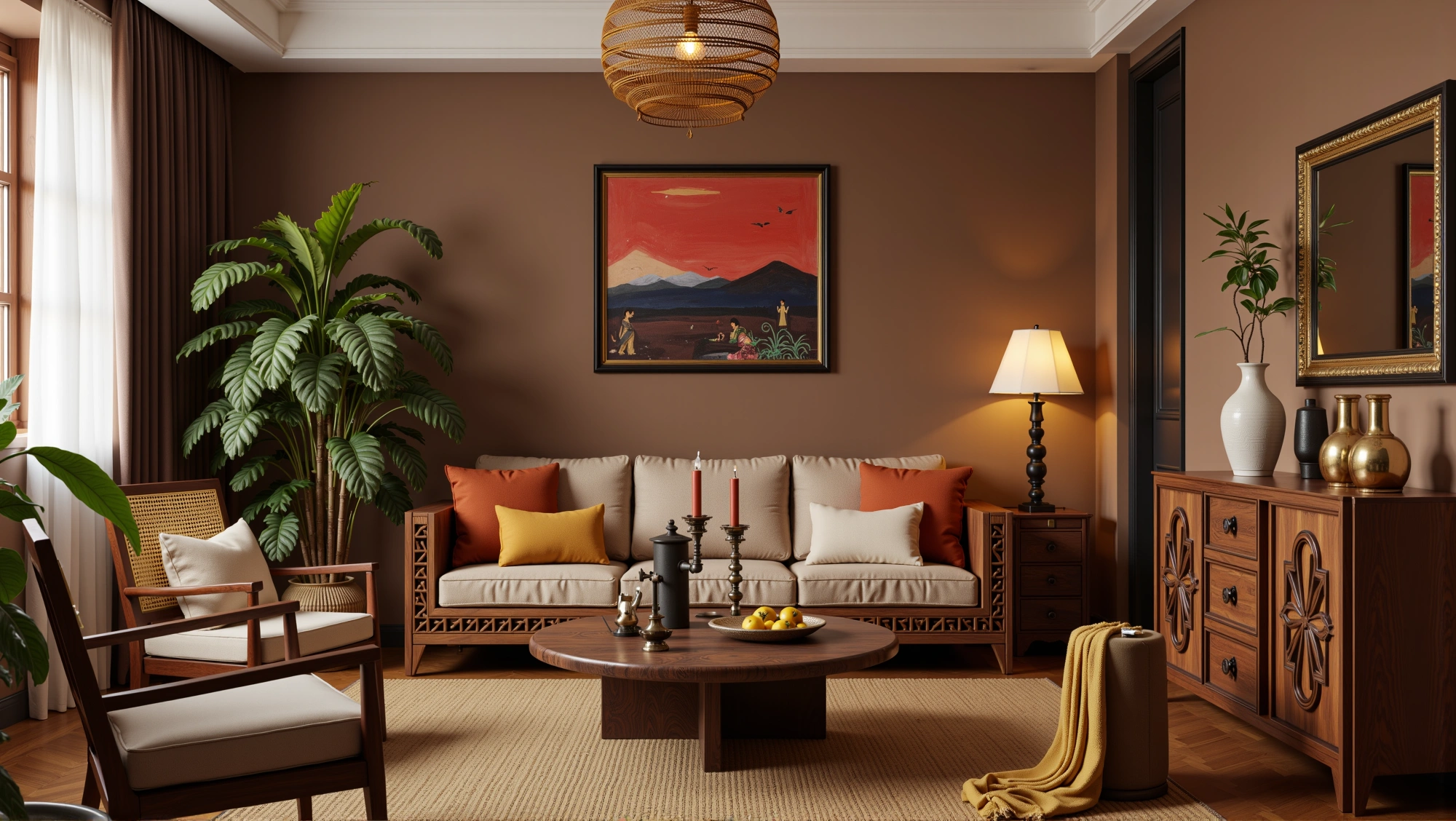 Retro Elegant Dwelling with Southeast Asian Style Living room 1