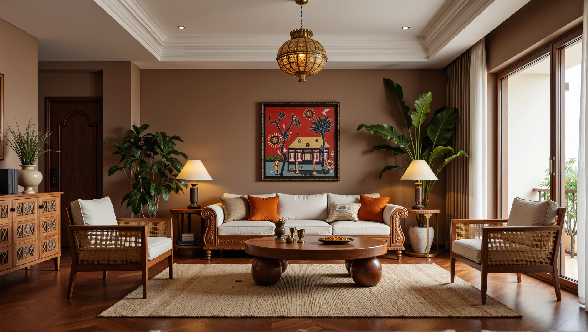 Retro Elegant Dwelling with Southeast Asian Style Living room 4