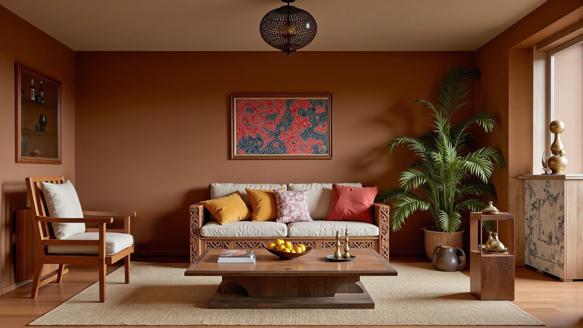 Elegant Dwelling with South Asian Retro Style Living room 6