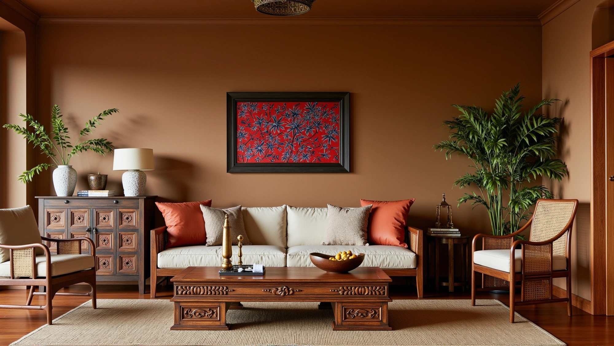 Retro Elegant Dwelling with Southeast Asian Style Living room 3