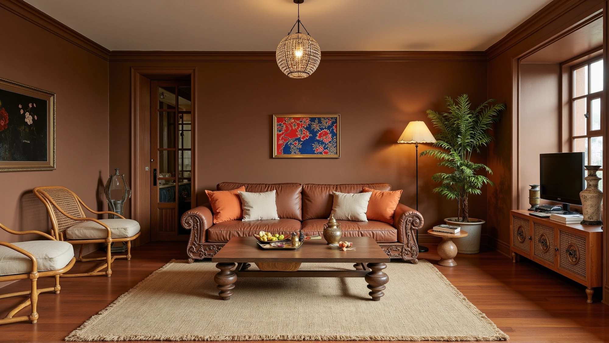 Retro Elegant Dwelling with Southeast Asian Style Living room 5