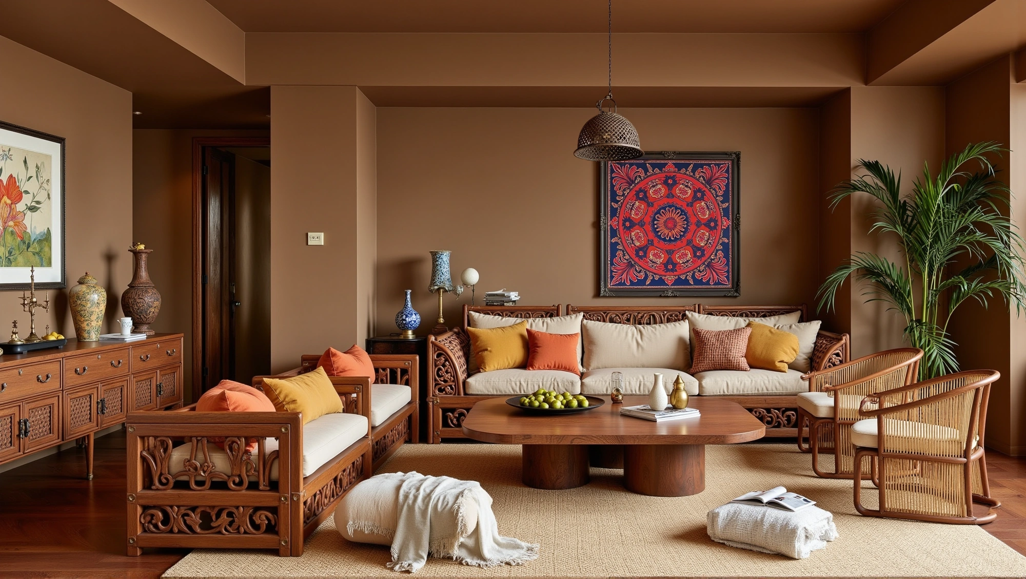 Retro Elegant Dwelling with Southeast Asian Style Living room 6